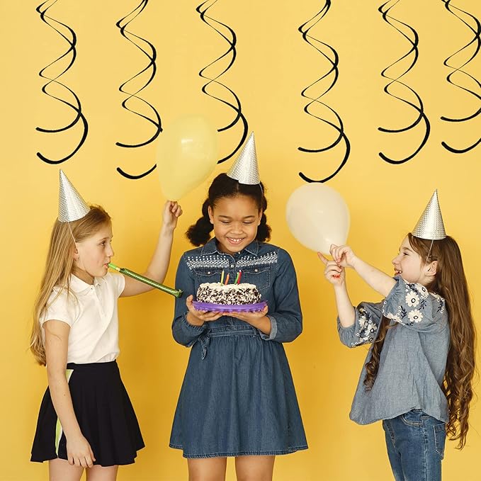 30 Pieces Black Hanging Swirl Decorations Plastic Streamers Foil Swirls Ceiling Decorations for Birthday|Wedding|Anniversary|Graduation Party Supplies