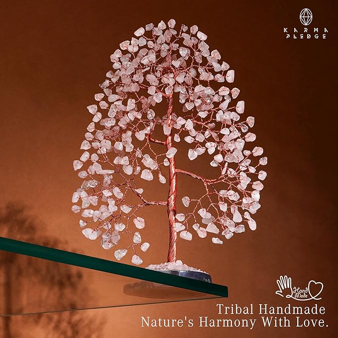 Crystal Trees for Home and Office Decoration, Rose Quartz Chakra Healing Crystals Feng Shui Handmade Trees for Positive Energy, Money, Good Luck, Christmas Decor, Birthday Gifts for Women, Mom