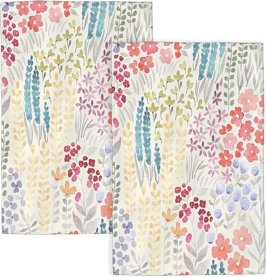 Spring Kitchen Towels 16x24 Inch Colorful Flowers Decor Dish Towels Floral Watercolor Wildflower Summer Seasonal Decoration Hand Towels Absorbent Dish Cloths for Home Kitchen Dining Set of 2