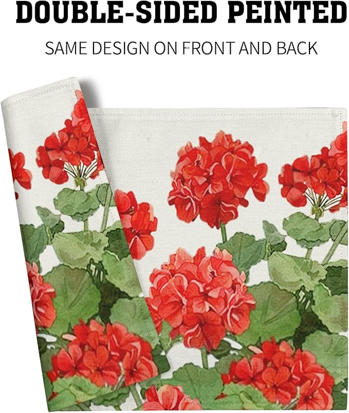 Geranium Placemats 12×18 Inches Set of 4 Spring Summer Floral Seasonal Indoor Kitchen Dining Table Place Mats for Home Party Decoration