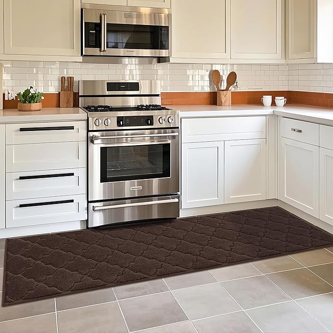COSY HOMEER Soft Kitchen Floor Mats for in Front of Sink Super Absorbent Kitchen Rugs and Mats 20"x79" Non-Skid Kitchen Mat Standing Mat Washable,Polyester,Brown