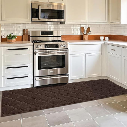 COSY HOMEER Soft Kitchen Floor Mats for in Front of Sink Super Absorbent Kitchen Rugs and Mats 20"x79" Non-Skid Kitchen Mat Standing Mat Washable,Polyester,Brown