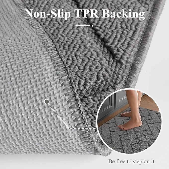 hicorfe Kitchen Rugs and Mats Sets,Super Absorbent Polypropylene Non-Slip Rug,Soft Comfort Floor Mat,Washable for Kitchen,Hallway,Office,Sink,Laundry(24" x 35",Grey)