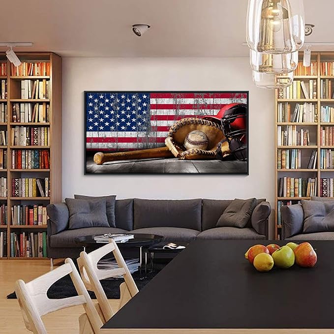 YDYSUNE Large Baseball Wall Art Vintage American Flag Canvas Wall Decor Prints Sports Pictures Paintings for Living Room Office Home Decorations Modern Artwork 29×58IN