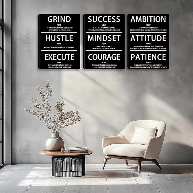 Motivational Wall Decor Paintings Inspirational Office Wall Decor Posters Prints 3 Pieces Bedroom Decor Living Room Office Canvas Picture Wall Painting Home Decoration Framed Artwork (60" Wx28 H)