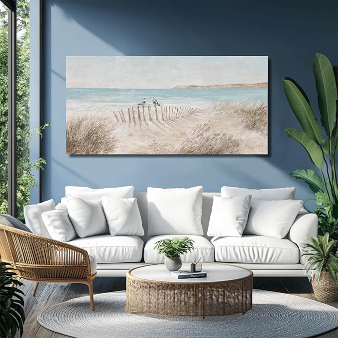 GAIDUOMAI Coastal Wall Art Blue and Beige Canvas Prints Animal Wall Decor Large Landscape Artwork for Living Room Dining Room 29x58 Inch hallway Decor