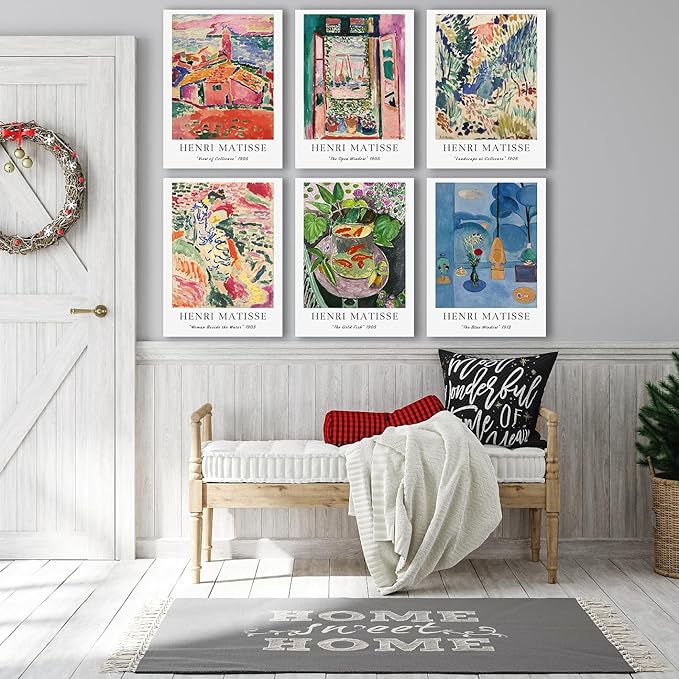COSCTOR Set of 6 Henri Matisse Vintage Wall Art Decor Canvas Framed 6 Pieces Minimalist Abstract for Bedroom Living Room Bathroom Hallway Home Decoration(Framed, 12x16)