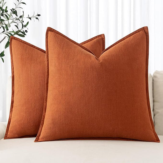 MIULEE Fall Decorative Linen Euro Sham Pillow Covers 26x26 Burnt Orange Boho Farmhouse Neutral Couch Throw Pillows for Bed Pack of 2 Accent Modern Pillowcase Summer Sofa Livingroom Home Decor