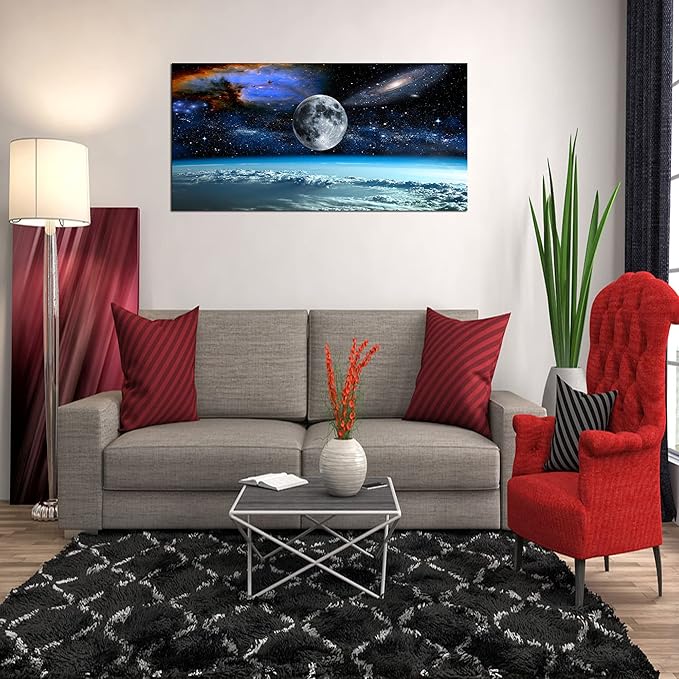 XXMWallArtFC2575 Space View From Earth Space Canvas Wall Art Landscape Modern Decor Canvas Wall Art Painting Decor Abstract Canvas for Living Room Bedroom Kitchen Home and Office Wall Decor