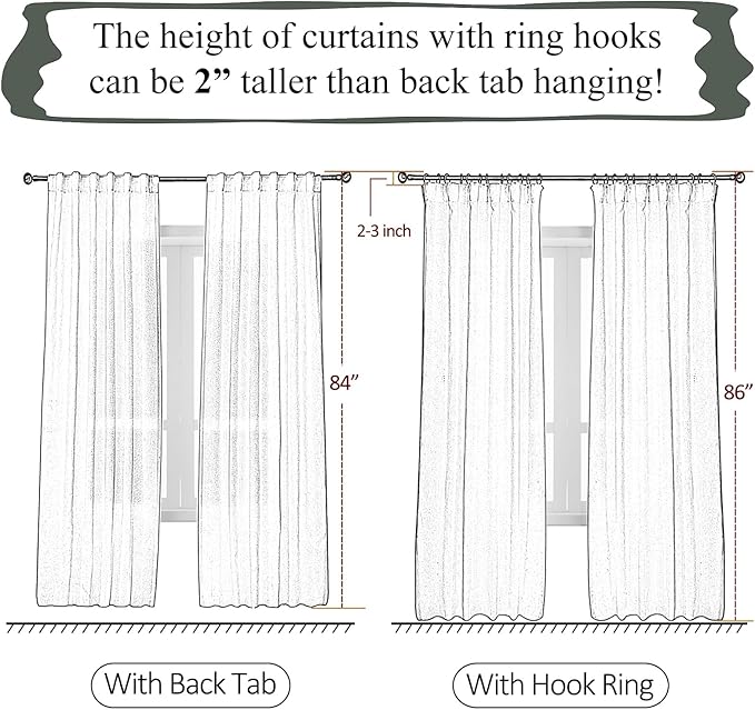 Burlap Pinch Pleated Linen Semi Sheer Curtains 96 Inches Long, 50 Inches Width, Neutral Flax Light Filtering Drapes, Beige Retro Window Treatments, Rustic Farmhouse Curtain Panels