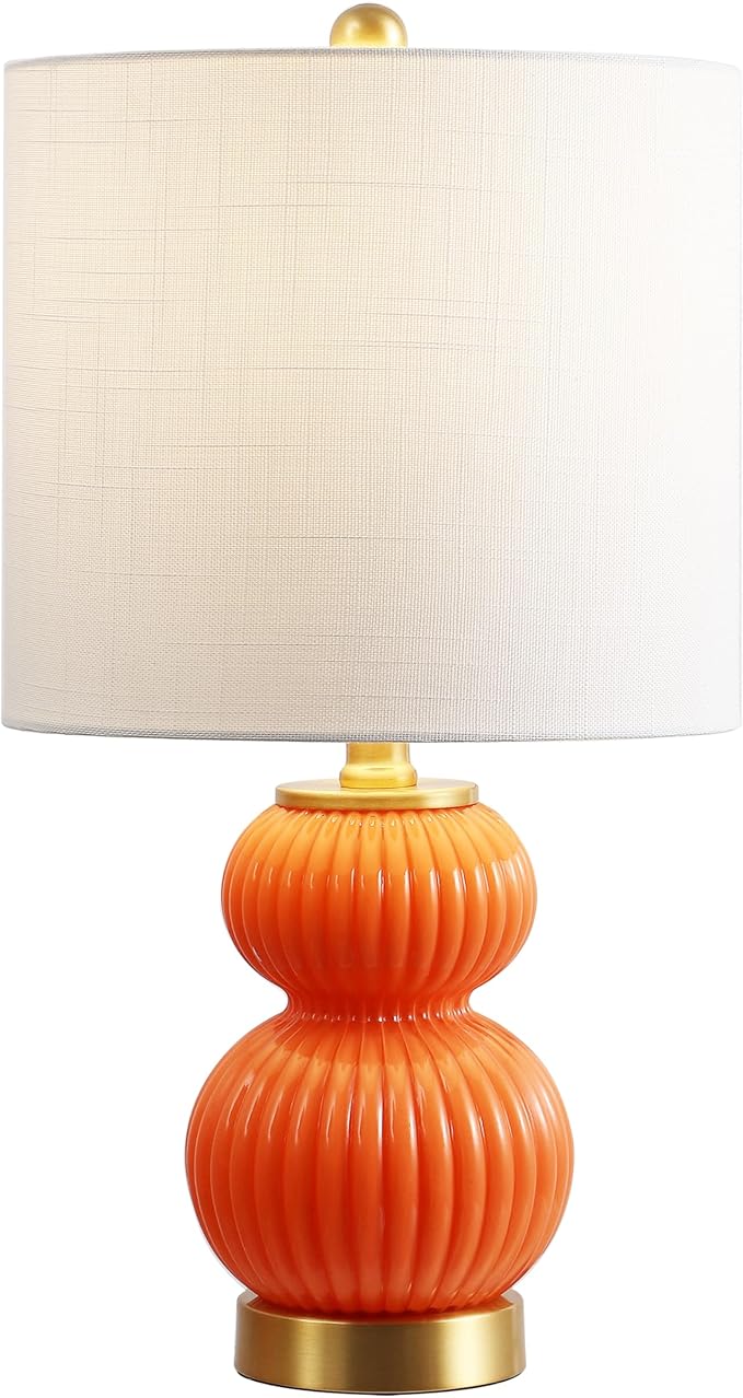 JONATHAN Y JYL1099E Daphne 20" Contemporary Transitional Metal/Glass Ribbed Gourd LED Table Lamp Bedroom, Living Room, Office, Dining Room, Orange/Brass Gold