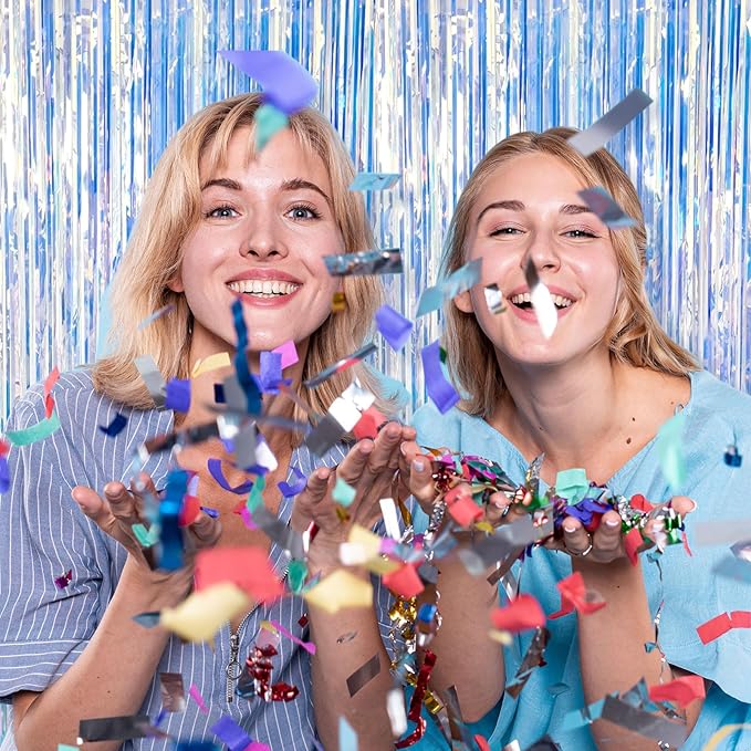 10 Pack Foil Curtain Backdrop Iridescent Metallic Tinsel Foil Fringe Curtains Photo Booth Props for Birthday Wedding Engagement Baby Shower Bachelorette Christmas Holiday Celebration Party Decoration