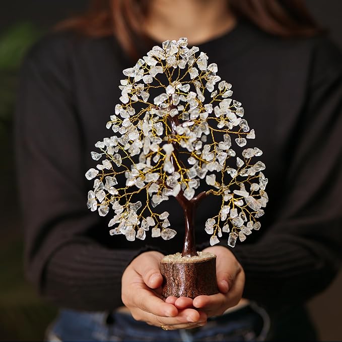 Clear Quartz Gemstone Tree with Chakra Pendants, Crystal Tree, Home Decor, Birthday Gifts for Women, Bonsai Trees for Positive Energy, Crystals & Healing Stones, Office Desk Accessories 10-12"