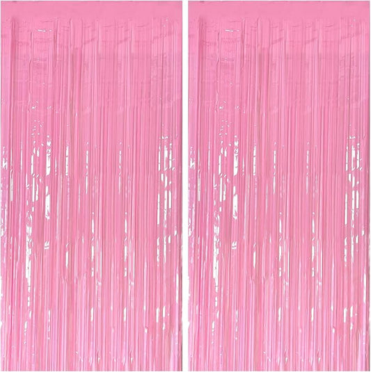 2 Pack Foil Curtain Pink Backdrop Streamers Metallic Tinsel Fringe Curtains Photo Booth Props for Birthday Wedding Engagement Bachelorette Christmas Holiday Celebration Party Decorations