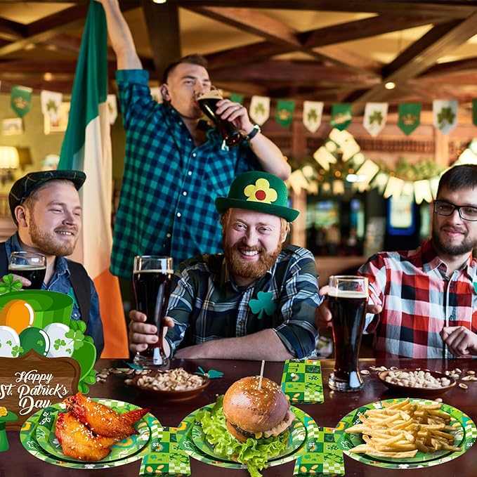 180Pcs St Patricks Day Party Supplies Paper Plates and Napkins Serve 60 Disposable Tableware Set for Birthday Party Decorations Game Day Family School Holiday Sports Events