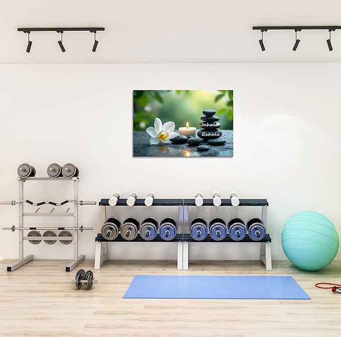 YIOZHAOFH Louts Wall Art Yoga Room Painting Zen Office Decor Women Spa Picture Calming Relax Canvas Prints Inhale Exhale Artwork Framed for Living Room Ready to Hang (28L x 44W)
