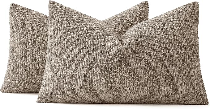 MIULEE 12x20 Inch Decorative Lumbar Throw Pillows for Bed Set of 2 Textured Boucle Neutral Throw Pillow Covers Light Taupe Accent Solid Pillowcase Cozy Soft Sofa Livingroom Home Decor