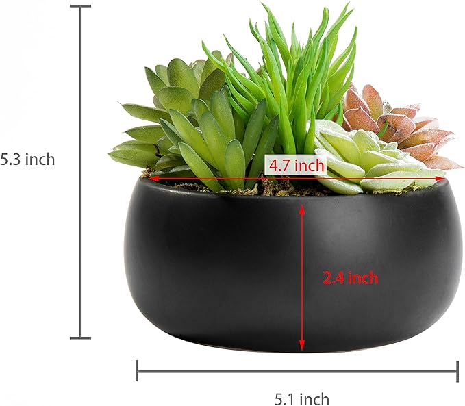 MyGift Mini Artificial Succulent in Pot, Fake Plant Arrangement in Black Ceramic Planter Bowl
