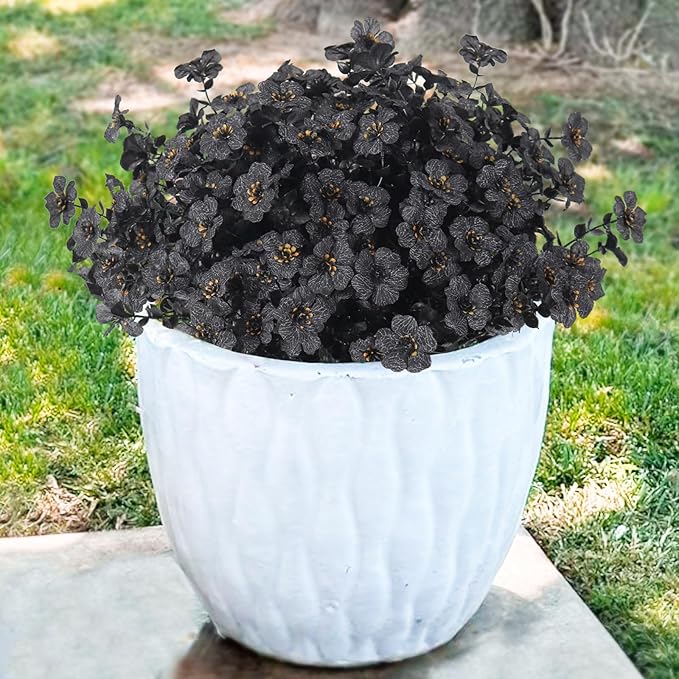 RECUTMS Artificial Black Flowers Realistic Artificial Plants Halloween Fake Flowers No Fade Outdoor Flower UV Resistant Faux Plant Outdoor Faux Shrubs Fake Plants for Halloween Patios Balcony (Black)