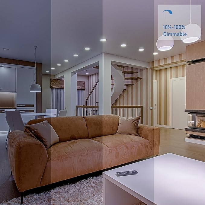 Jolux 5/6 Inch LED Can Lights Adjustable Recessed Retrofit Downlight, ETL Damp Rated Replacement Conversion Kit, 12W=60W, 4000K Cool White, 800LM, Dimmable, Flat Trim, E26 Base,6-Pack