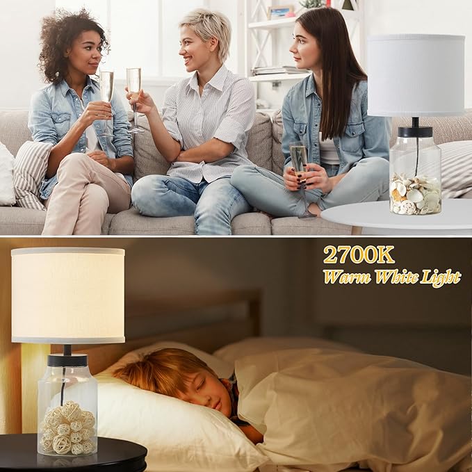 GyroVu Fillable Table Lamp,Bedside Lamp with Clear Glass Fillable Modern Table Lamp with White Lampshade Beside Lamp for Living Room Bedrooms Office Bulbs Included(White)