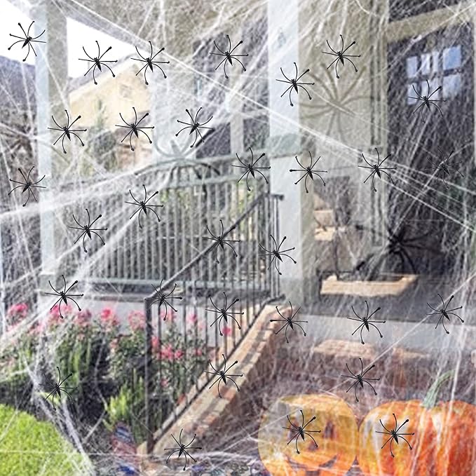 1000 Sqft Halloween Spider Web Decorations with 100 Fake Spiders Spooky Spider Webbing Decorations Indoor Outdoor Party Yard Decor Supplies for Bar Haunted House