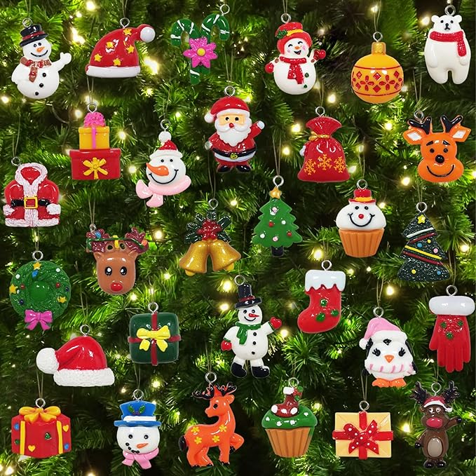 30pcs Mini Christmas Ornaments for Mini Tree Decorations Small Christmas Ornaments Resin Miniatures for Craft Christmas Decor