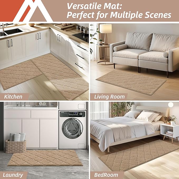 COSY HOMEER Soft Floor Mats for in Front of Sink Super Absorbent Kitchen Rugs 20"x59" Non-Skid Standing Mat Washable,Polyester,Beige