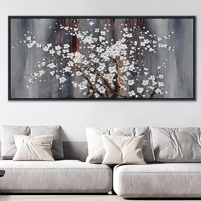 Large Plum Blossom Canvas Wall Art Brown Wall Decor Living Room Cherry Blossom Bedroom Pictures Over Bed Framed Artwork for Wall Modern Canvas Paintings for Decorations 40×87