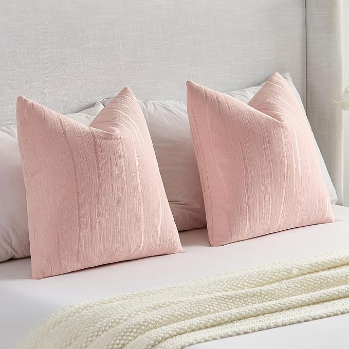 FUTEI Pink Chenille Decorative Throw Pillow Covers 12x20 Inch Set of 2,Soft Embossed Striped Textured Lumbar Pillow Cases,Modern Home Decor for Couch Bed Living Room
