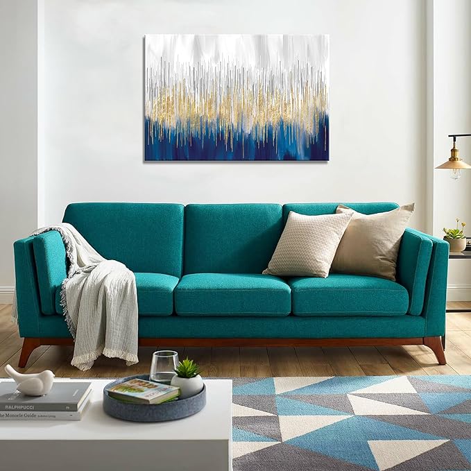 XXMWallArt FC3181 Abstract Wall Art Gold and Blue Canvas painting Artwork Painting Print for Living Room Bedroom Kitchen Home and Office Wall Decor