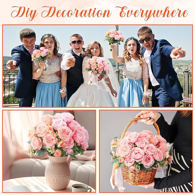 Geosar 8 Bundles Artificial Peonies Flowers Fake Silk Peony Bouquet Faux Peonies Flowers Bulk for Decoration Vase Florals Arrangements Wedding Party Table (Peach Pink,Light Pink)