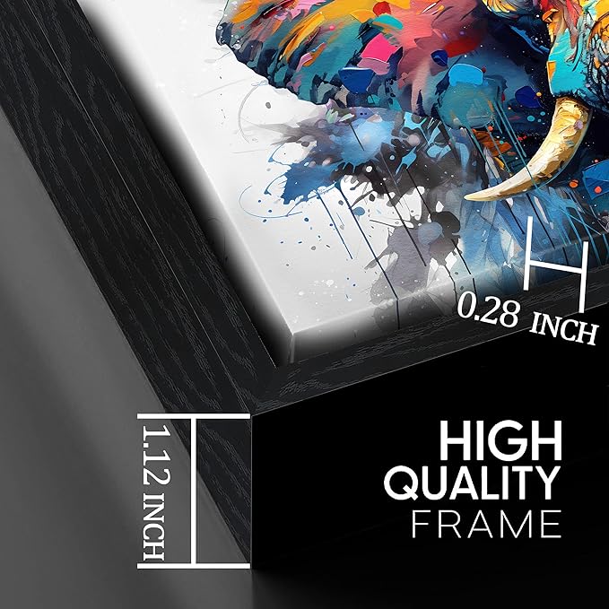 ZHAOSHOP Elephant Wall Art for Living Room - Blue Canvas Wall Art for Office - Teen Bedroom Decor Boys with Black Framed Size 24" x 48"