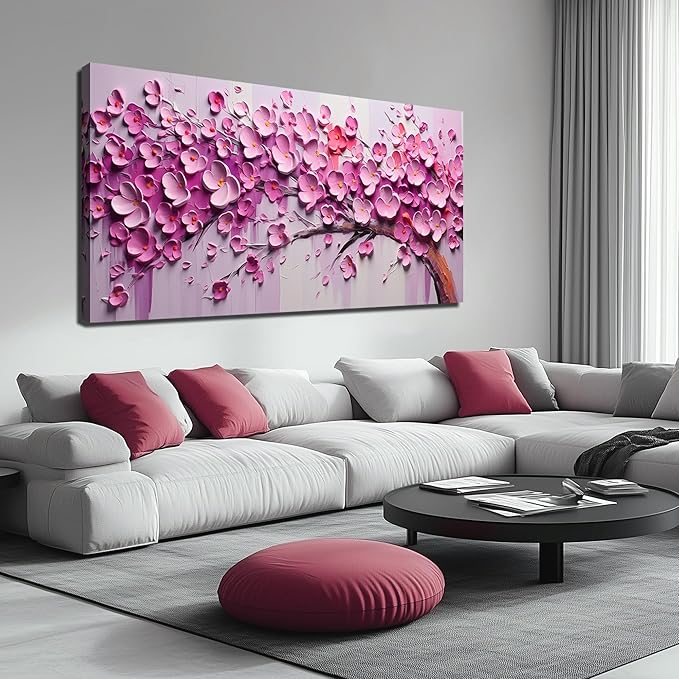 Zoyotago Pink Tree of Life Wall Art for Living Room Flower Picture for Bedroom Office Girls' Room Decor Modern Artwork Canvas Prints 29"x58"