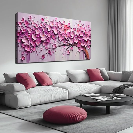 Zoyotago Pink Tree of Life Wall Art for Living Room Flower Picture for Bedroom Office Girls' Room Decor Modern Artwork Canvas Prints 29"x58"