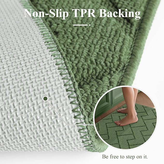 hicorfe Kitchen Rugs and Mats Sets,Super Absorbent Polypropylene Non-Slip Rug,Soft Comfort Floor Mat,Washable for Kitchen,Hallway,Office,Sink,Laundry(24" x 35",Green)