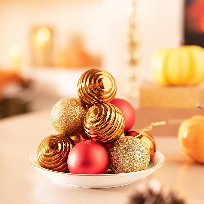 Valery Madelyn 1.57 Inches Small Christmas Tree Decorations Ornament Set for 4th of July Fall Halloween, 24ct Red and Brown Shatterproof Hanging Ball Ornaments Holiday Party Decor