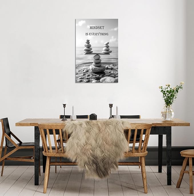 YIOZHAOFH Mindset Wall Art for Zen Office Inspirational Pictures Wall Decor Motivational Quotes Canvas Art Black and White Landscape Nature Print Poster Painting Framed for Meditation Spa Room Bedroom (20L x 30W)