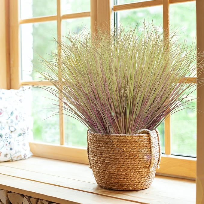 12Pcs Artificial Grass Plants, Faux Shrubs Wheat Grass, Artificial Tall Grass Fake Plants for Outdoor Decor,Artificial Greenery Stems Weed for Room Indoor Home Decor(Light Purple)