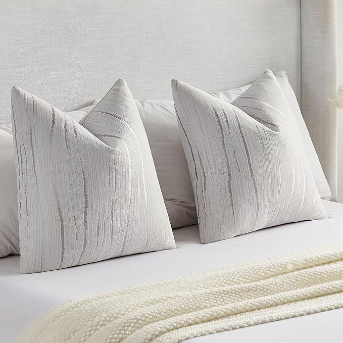 FUTEI Grey Chenille Decorative Throw Pillow Covers 16x16 Inch Set of 2,Soft Embossed Striped Textured Cushion Case,Modern Home Decor for Couch Bed Living Room