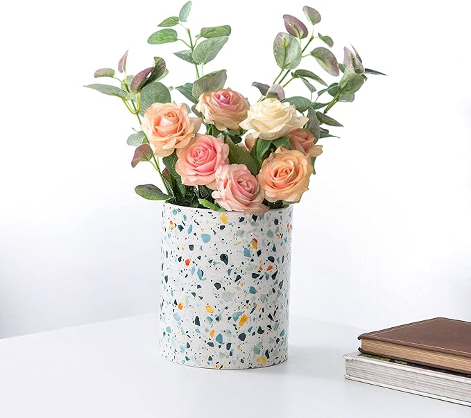 Kitchen Utensil Holder,7.2″Extra Large Stable Terrazzo Marble Pattern Ceramic Utensil Crock,Utensil Organizer for Countertop,Kitchen Decor,Utensil Holder for Housewarming,Wedding Gift Blue