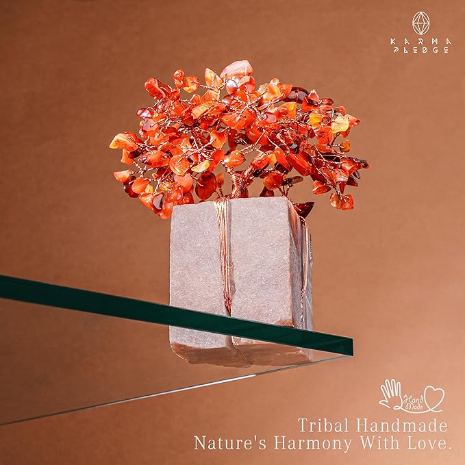 Crystal Tree for Birthday Gifts for Women, Handmade Raw Crystal Base Carnelian Chakra Healing Crystal Tree of Life for Positive Energy, Money, Good Luck, Christmas Décor, Home and Office Decor
