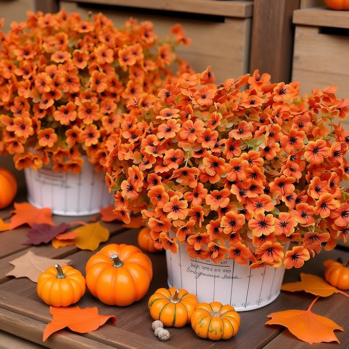 artificial fall flowers faux mums for outdoor indoor garden home decoration, faux flower daisy with, Indoor Outdoor for Thanksgiving Christmas Wedding Party Home Garden Fireplace Décor 12 Bundles