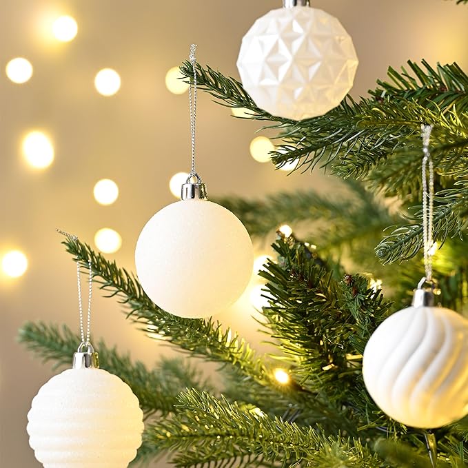 Valery Madelyn Christmas Ornaments Tree Decorations Set for Fall Halloween, 24ct White Shatterproof Ball Ornaments, 2.36" Hanging Ornament Bulk for Xmas Holiday Party Decor