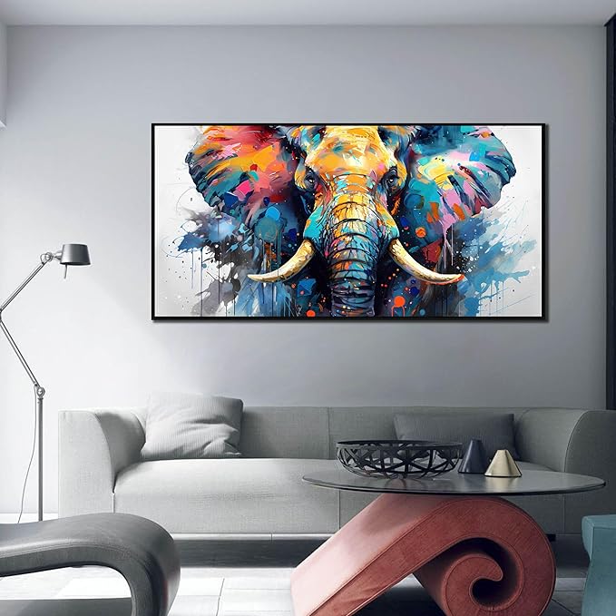 ZHAOSHOP Elephant Canvas Wall Art for Living Room - Large Colorful Wall Art for Office - Big Picture Frames for Wall Size 29" x 59"
