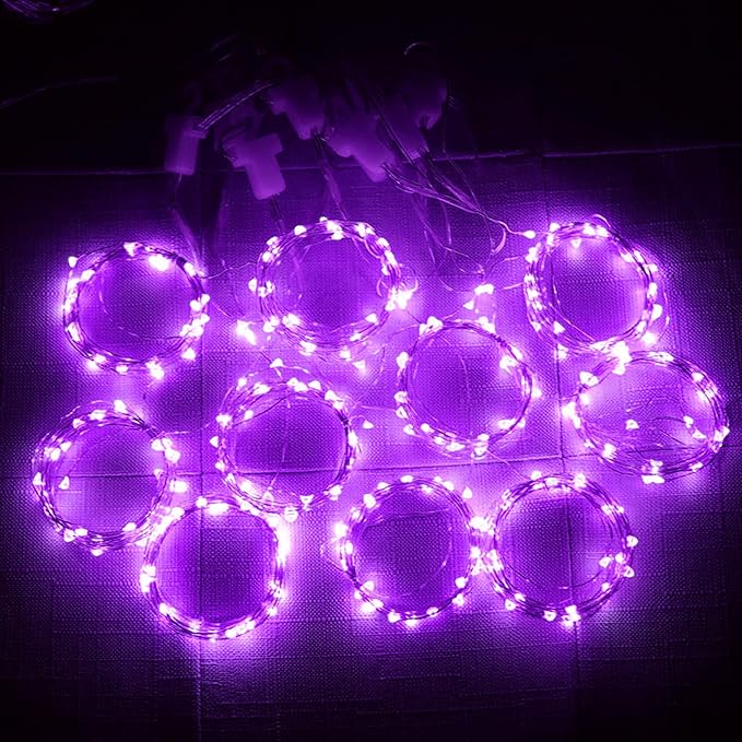HOME LIGHTING Window Curtain String Lights, 300 LED 8 Lighting Modes Fairy Copper Light with Remote, USB Powered for Halloween Christmas Bedroom Party Wedding Home Garden Wall Decorations, Purple