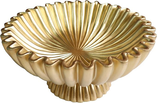 10" Large Decorative Bowl decor, Scalloped Bowls for Modern Home Decor,Ruffle Decor,Stylish Key Bowl for Entry Table,Decorative Fruit Bowl for Kitchen Counter,With base,Golden