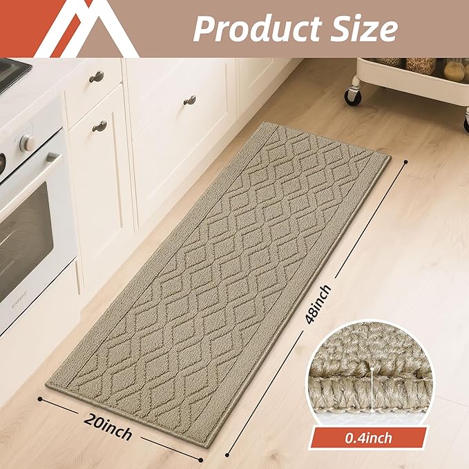COSY HOMEER-Kitchen-Rugs-and-Mats 20"x48" Non Slip Kitchen Mats for Floor Absorbent Washable Kitchen Runner Standing Floor Mat for Sink Mat,Entry,Laundry,Polypropylene,Beige