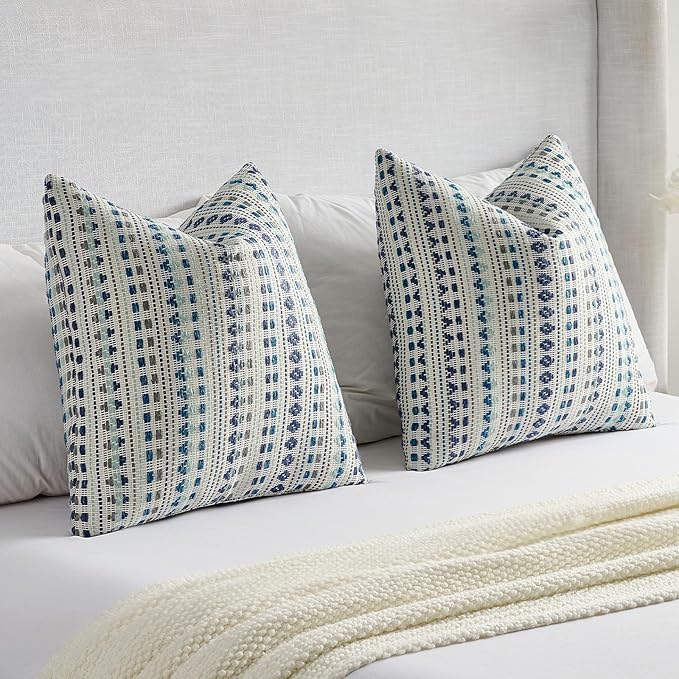 FUTEI Blue Grey Decorative Throw Pillow Covers 12x20 Inch Set of 2,Soft Cozy Chenille Jacquard Textured Pillow Case,Boho Home Decor for Couch Bed Living Room