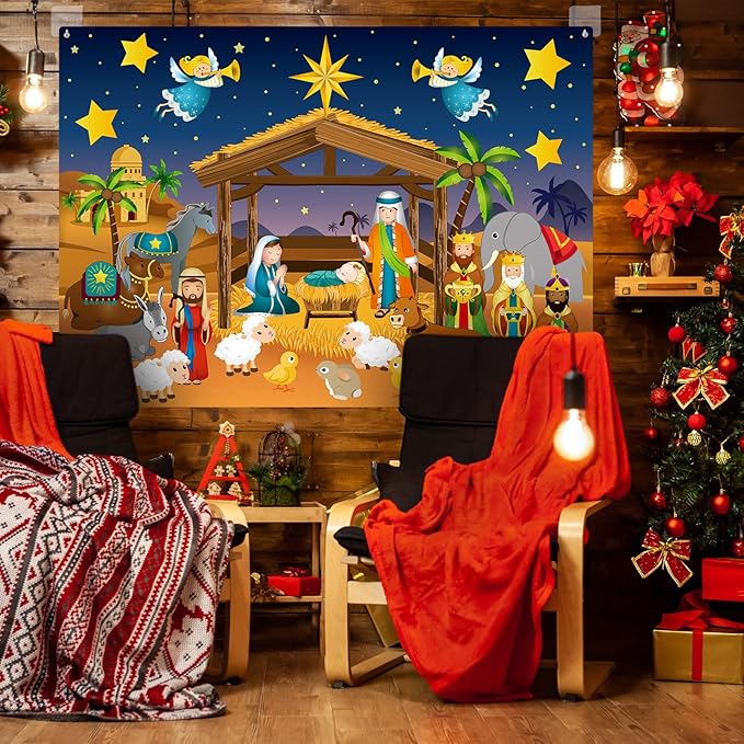 Christmas Nativity Scene Felt Story Board 3.4FT Christmas Felt Story Board Birth of Jesus Crafts Kit Xmas Religious Wall Decor Ornaments for Holiday Xmas Church Sunday School (35,Nativity)